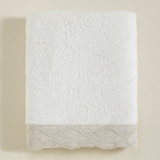 Handdoek | Border - Ecru | Bamboe & Katoen - Pure Harmony